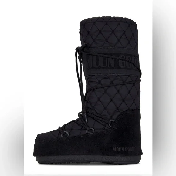 Moon Boot icon Black Quilted Boots 39/41 8-9.5 - Picture 2 of 12